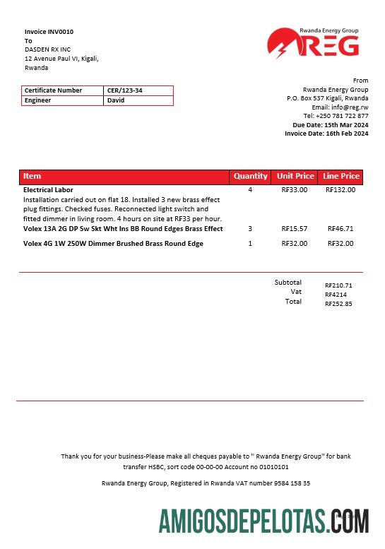 Para baixar modelo de conta de serviço público de eletricidade do Ruanda Energy Group em formatos Word e PDF